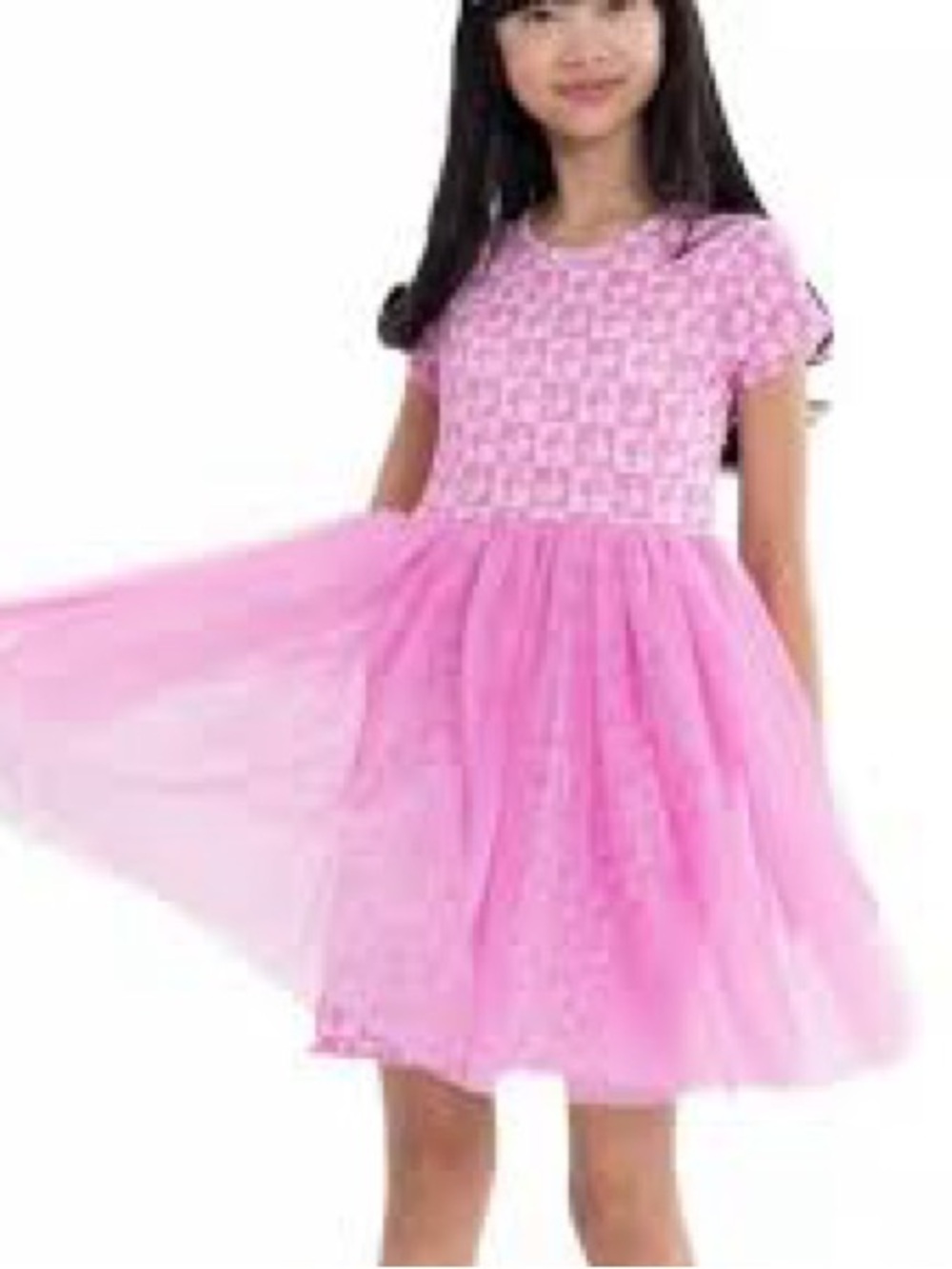 Barbie Pink Short-Sleeve Tulle Skater Dress